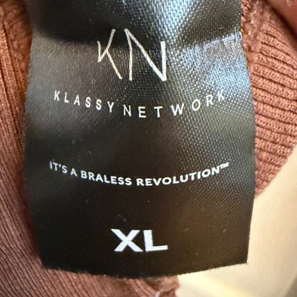 Klassy Network Bra Free Top XL Brown Ribbed Boat Neck Brami Tee Basic Layering - Picture 6 of 7